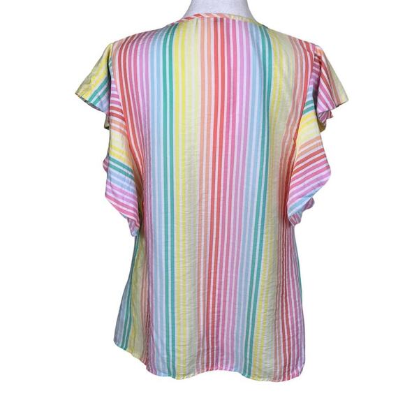 Michelle McDowell Sz M Penelope Pastel Rainbow Striped Smocked Ruffled Top - Picture 10 of 16
